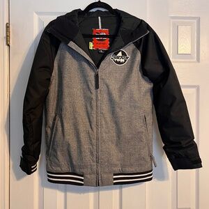Burton Boys Jacket Game Day Snowboard Winter Coat Gray Black Zip Size L 14-16